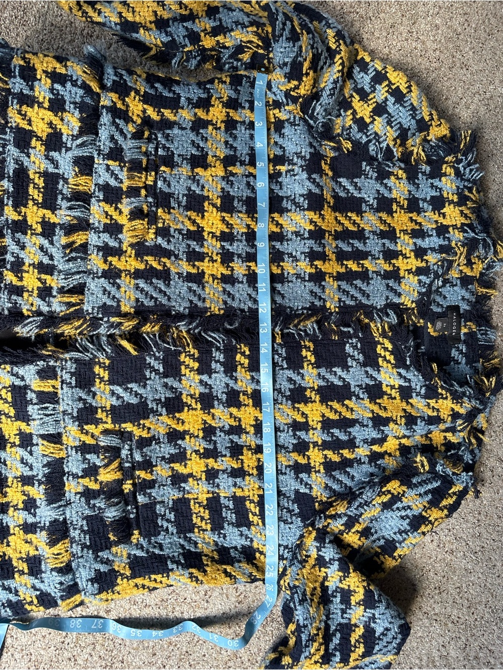 Halogen Frayed Houndstooth Blazer in Navy, Light Blue & Yellow - Picture 7 of 9